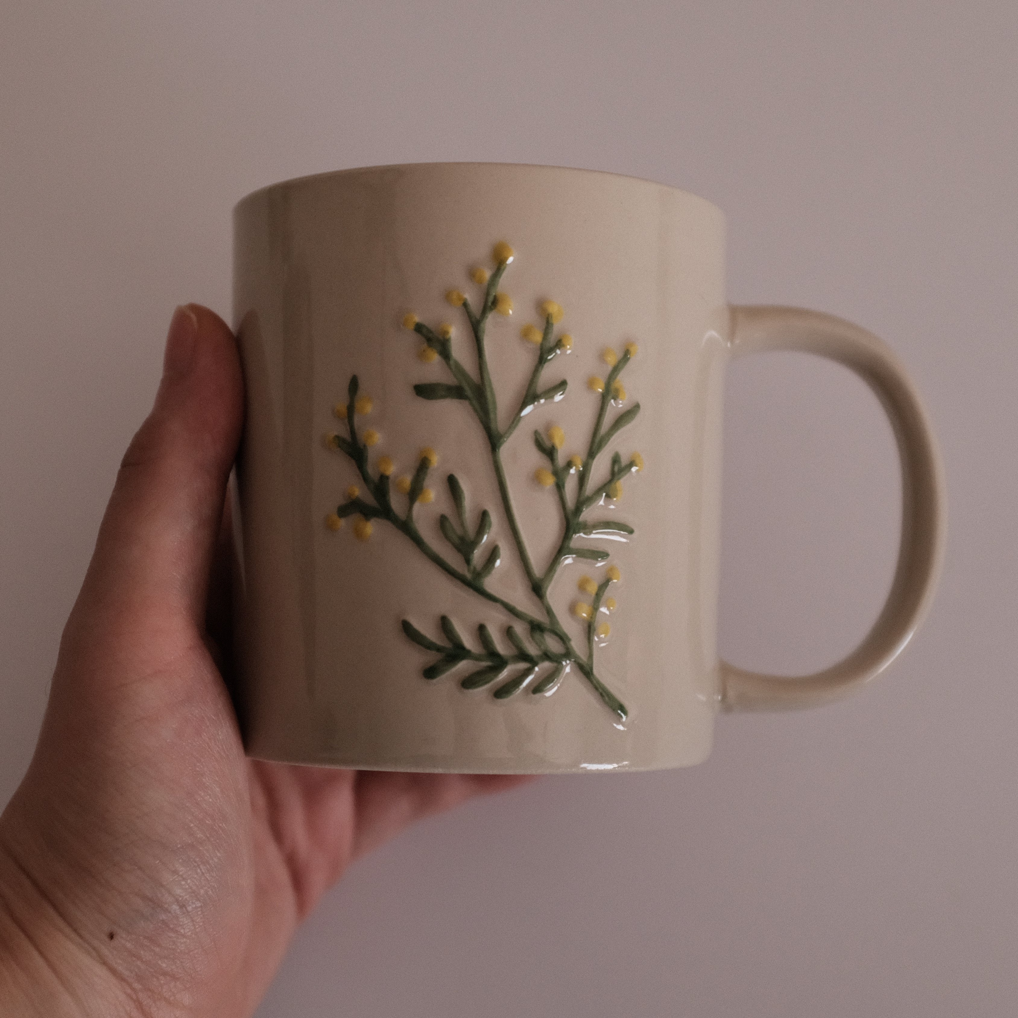 SUMMERIE Rustic Charm Whimsical Floral Pine Fern Relief Ceramic Mug