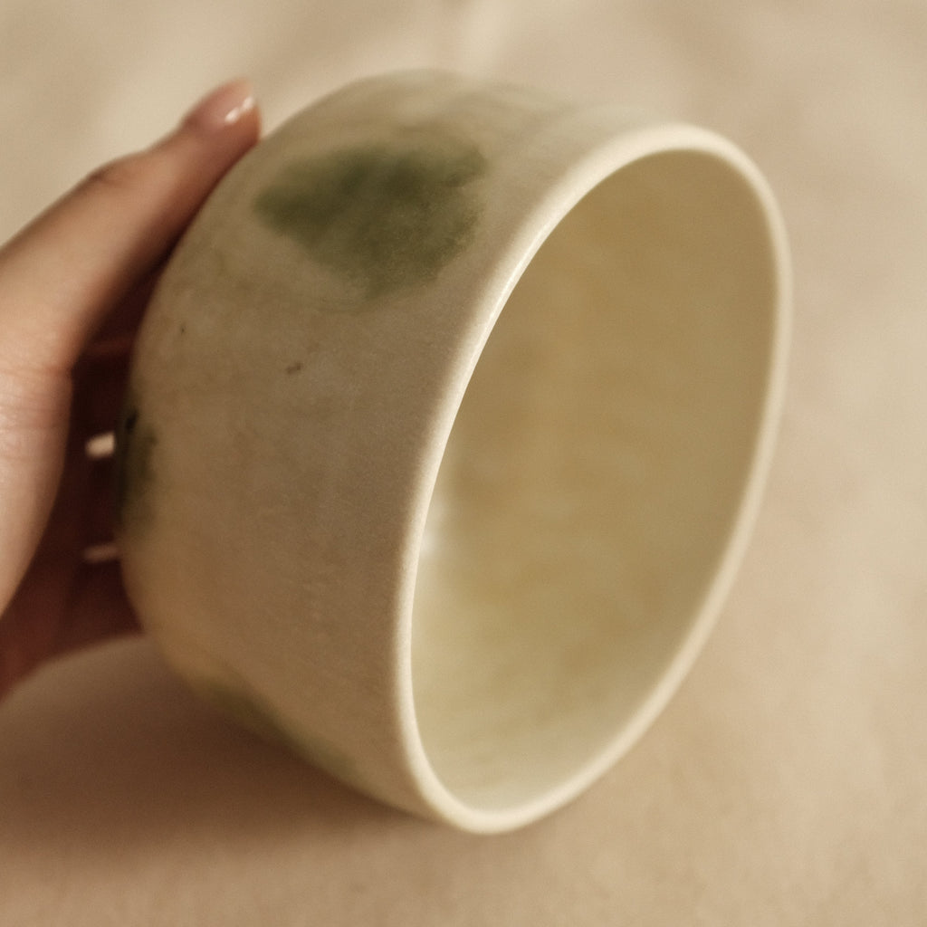 Wabi Sabi Oribe Green Mizutama Dots White Matcha Bowl