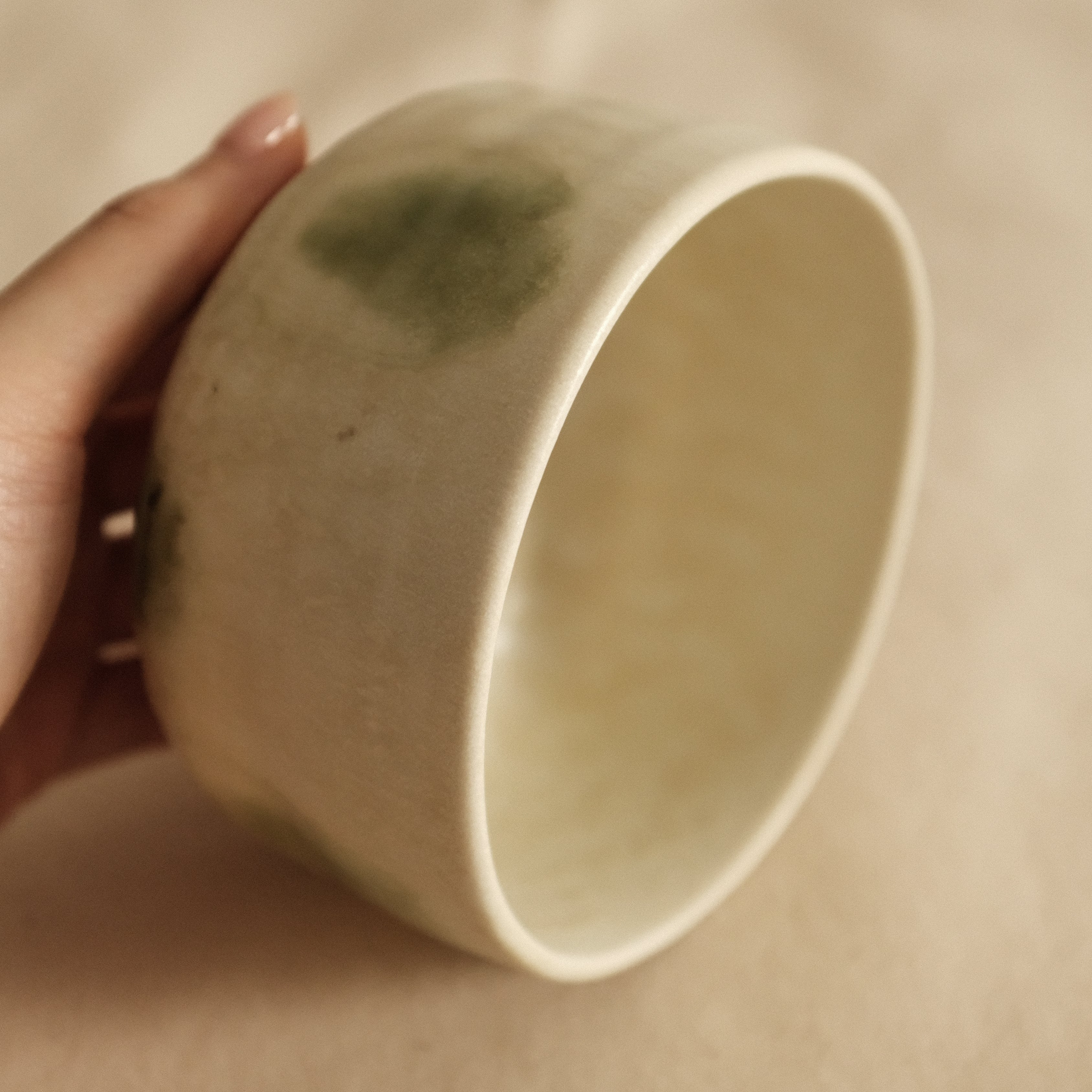 Wabi Sabi Oribe Green Mizutama Dots White Matcha Bowl