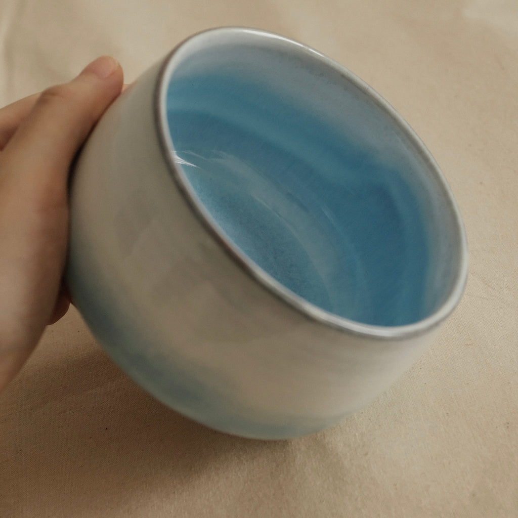 Aika Japan Buruparu Blue Pearl Glaze Chawan Matcha Bowl Hasami ware