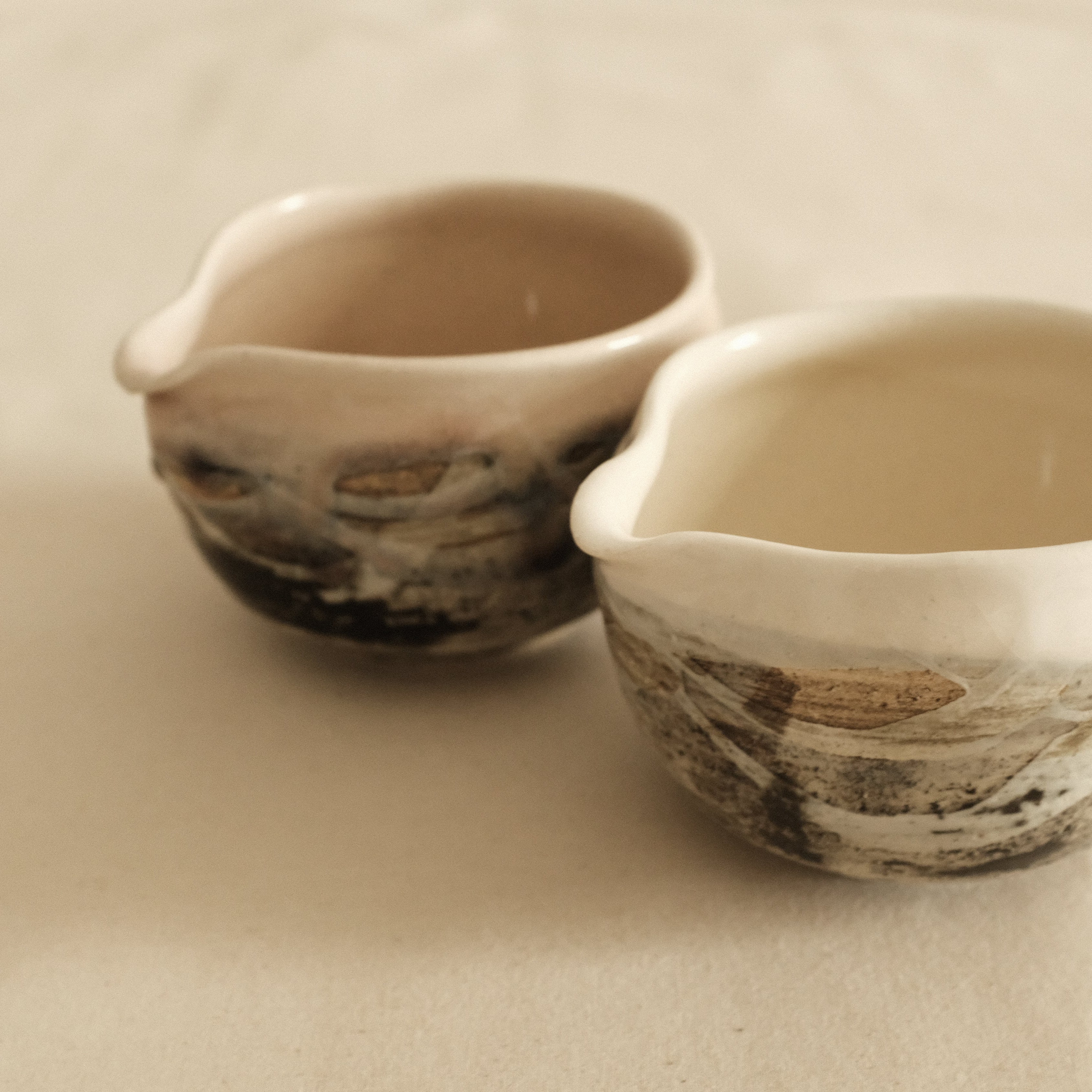 Hatsuichi Japan Shiro White Nagashi Katakuchi Chawan Matcha Bowl Minoware