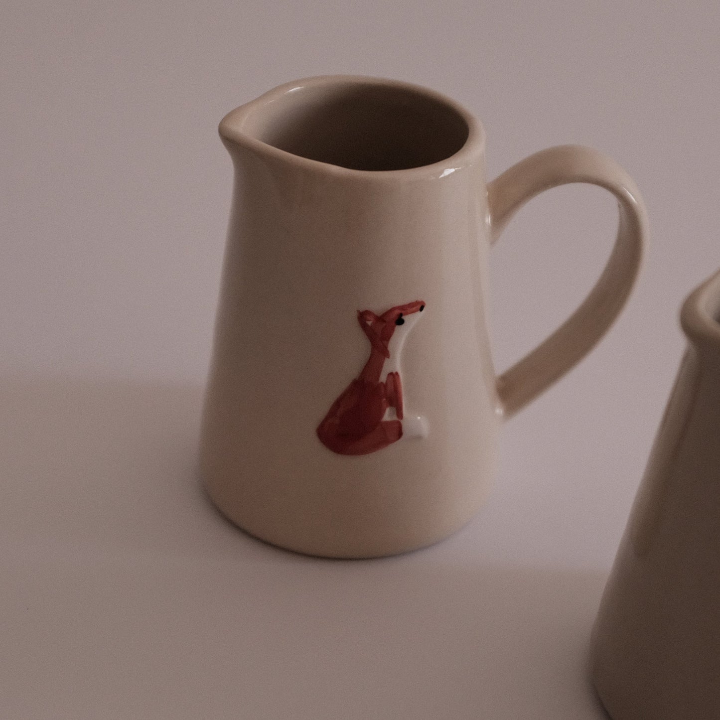 IN THE WOODS Rustic Charm Handpainted Red Fox Relief Ceramic Pitcher Jug