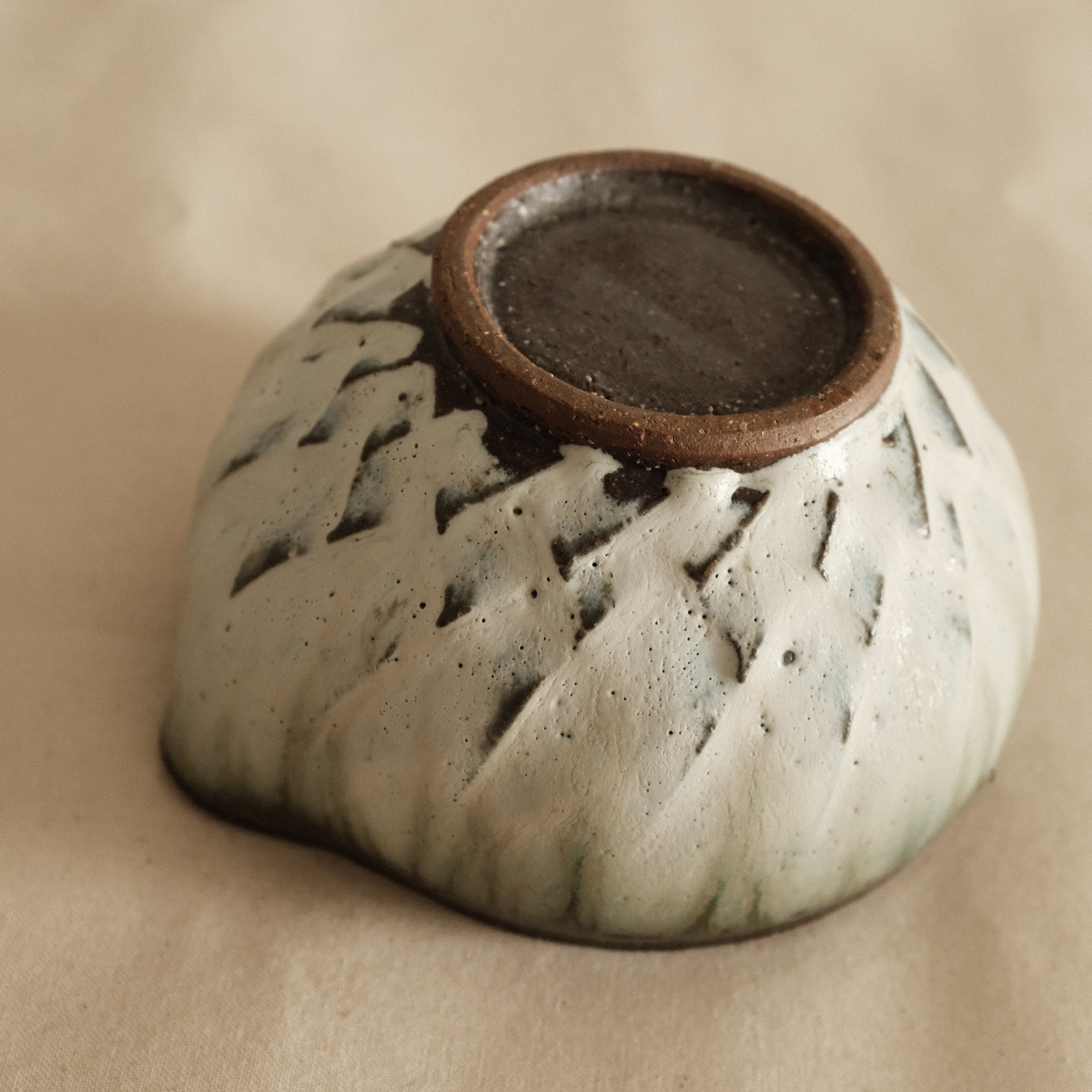 Masamura Japan Carved Artichoke Moss Green Japan Katakuchi Chawan Matcha Bowl with Spout