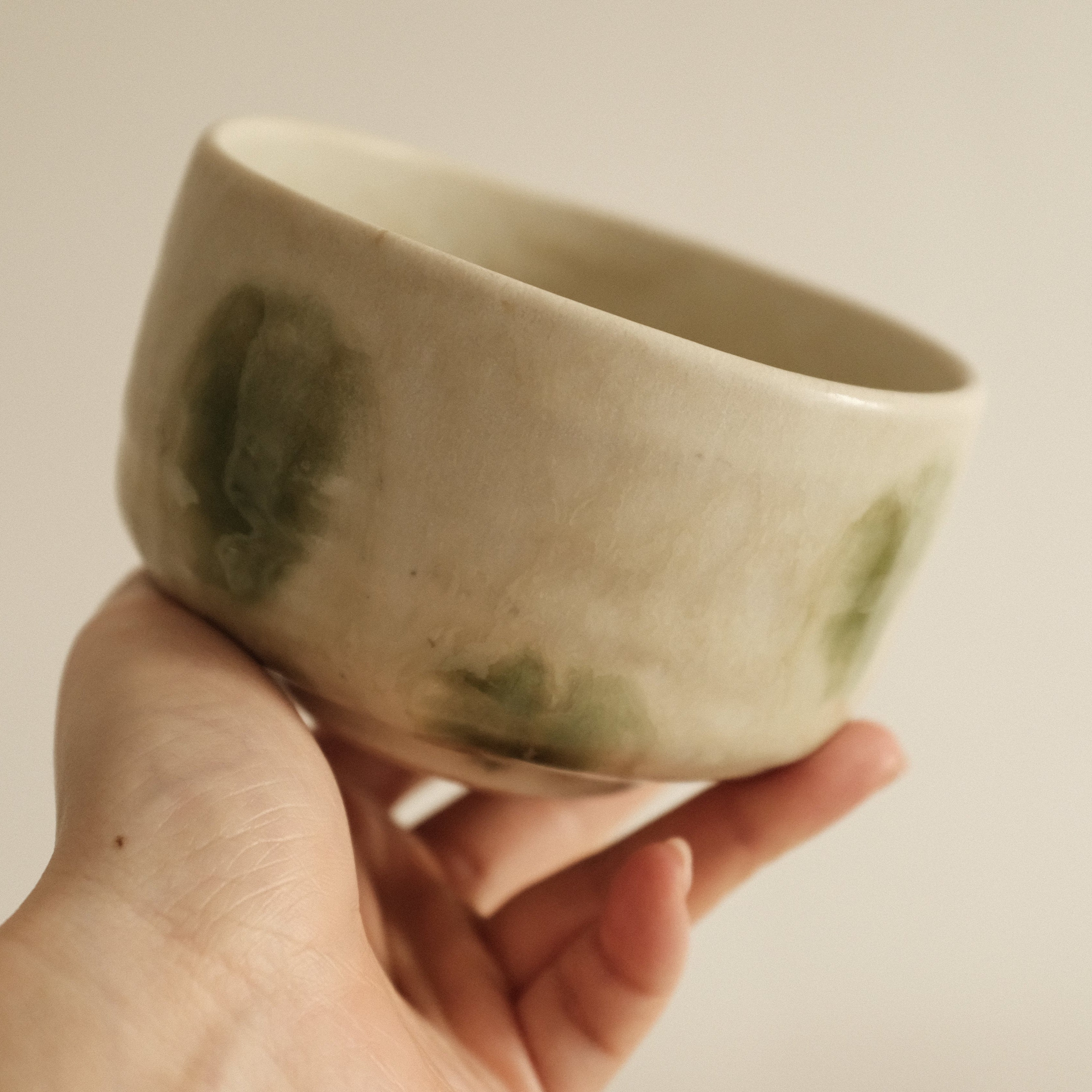 Wabi Sabi Oribe Green Mizutama Dots White Matcha Bowl
