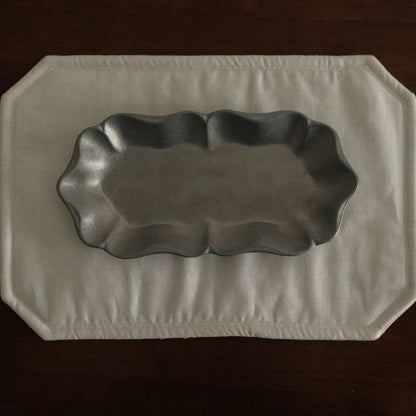 BIJOU French Retro Floral Rim Gray Silver Long Metal Dish Plate Dessert Plate