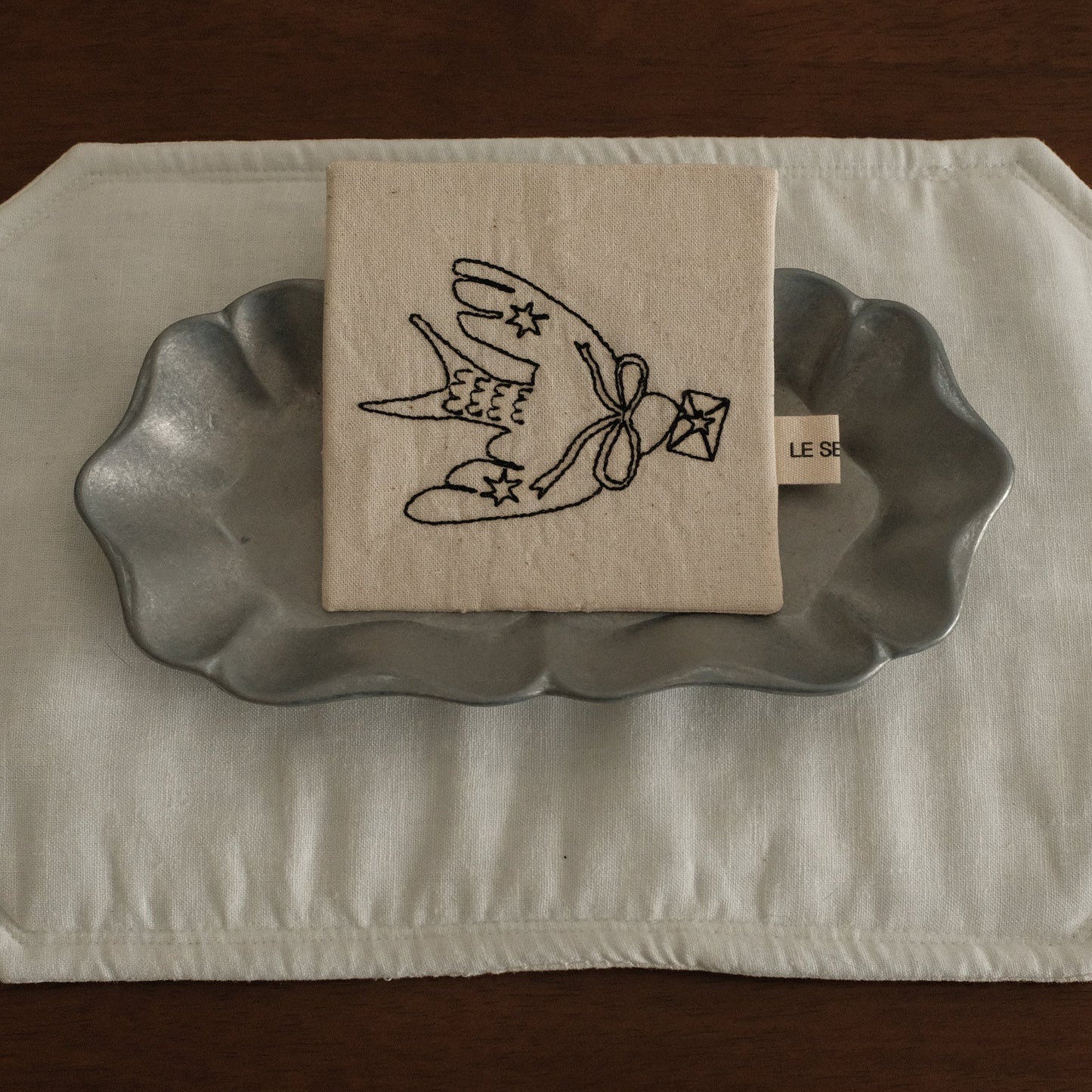 BIJOU French Retro Floral Rim Gray Silver Long Metal Dish Plate Dessert Plate