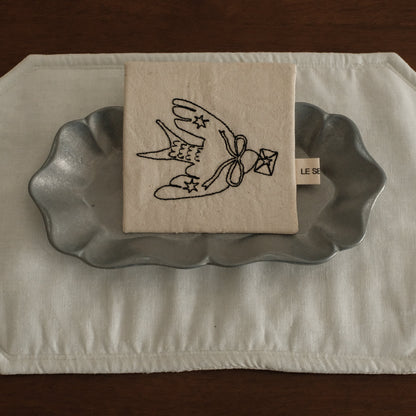 BIJOU French Retro Floral Rim Gray Silver Long Metal Dish Plate Dessert Plate