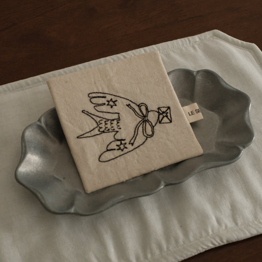 Le Serein Peace Dove Envelope Pattern Hand Embroidered French Linen Coasters Heat Insulation Table Mats Decorations