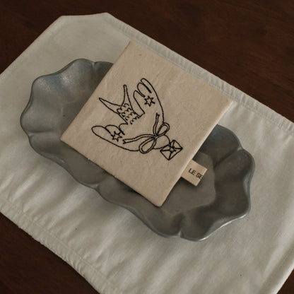 Le Serein Peace Dove Envelope Pattern Hand Embroidered French Linen Coasters Heat Insulation Table Mats Decorations