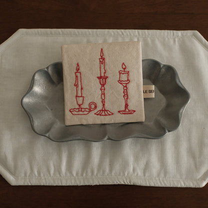 Le Serein Retro Candles Pattern Hand Embroidered French Linen Coasters Heat Insulation Table Mats Decorations