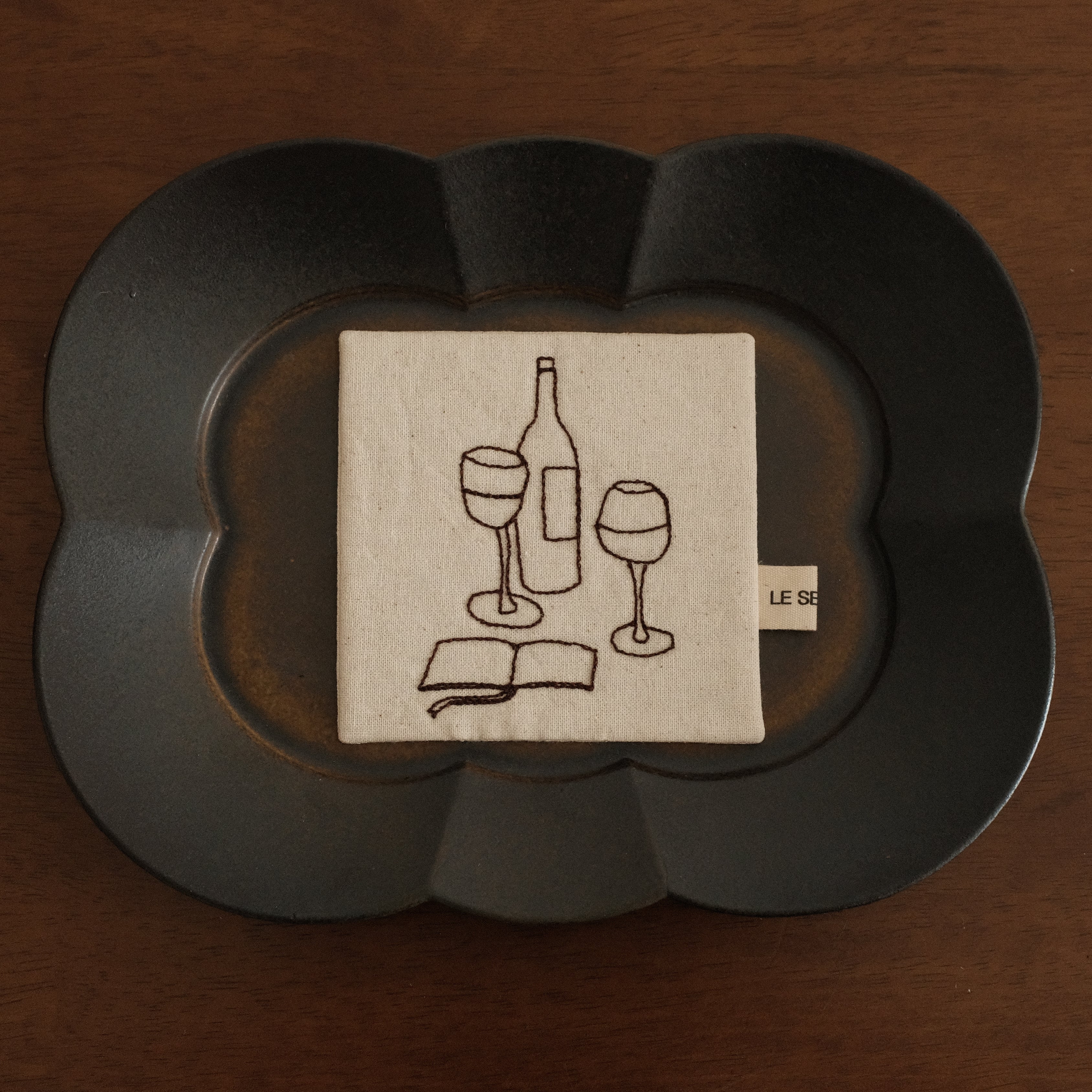 CAMILLE French Retro Six Petals Rectangular Dish Plate Ceramic Underglazed Powdered Glaze Stoneware