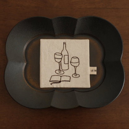 CAMILLE French Retro Six Petals Rectangular Dish Plate Ceramic Underglazed Powdered Glaze Stoneware