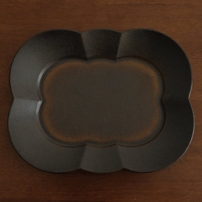 CAMILLE French Retro Six Petals Rectangular Dish Plate Ceramic Underglazed Powdered Glaze Stoneware