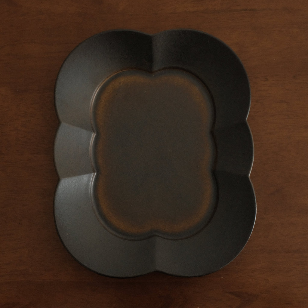 CAMILLE French Retro Six Petals Rectangular Dish Plate Ceramic Underglazed Powdered Glaze Stoneware