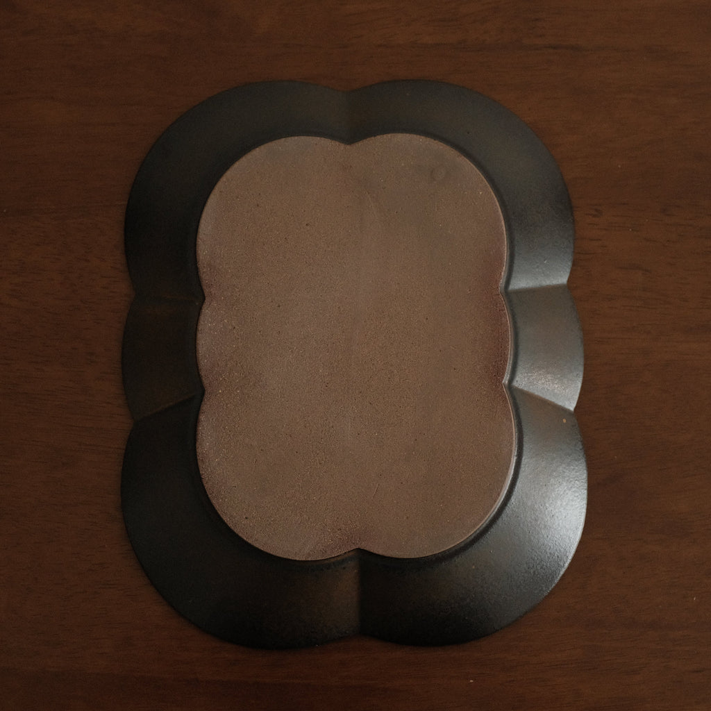 CAMILLE French Retro Six Petals Rectangular Dish Plate Ceramic Underglazed Powdered Glaze Stoneware