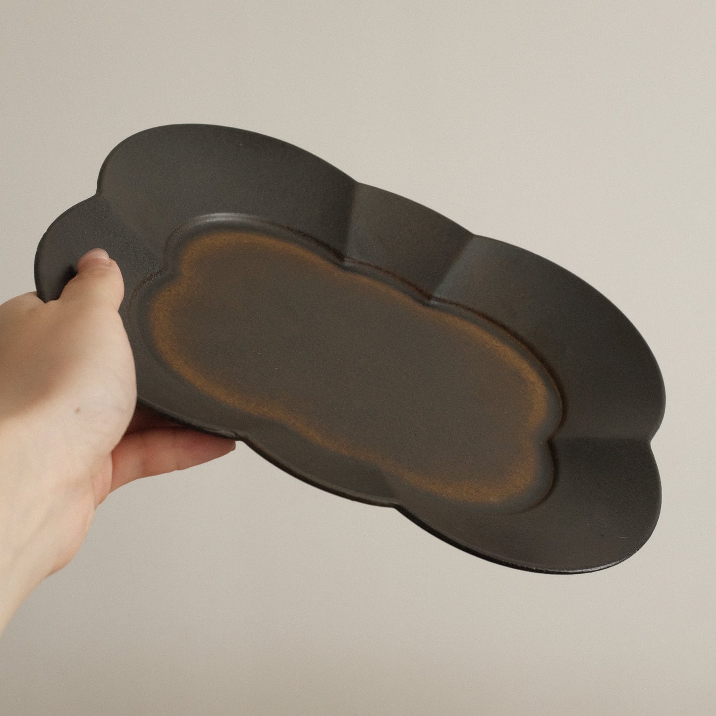 CAMILLE French Retro Six Petals Rectangular Dish Plate Ceramic Underglazed Powdered Glaze Stoneware