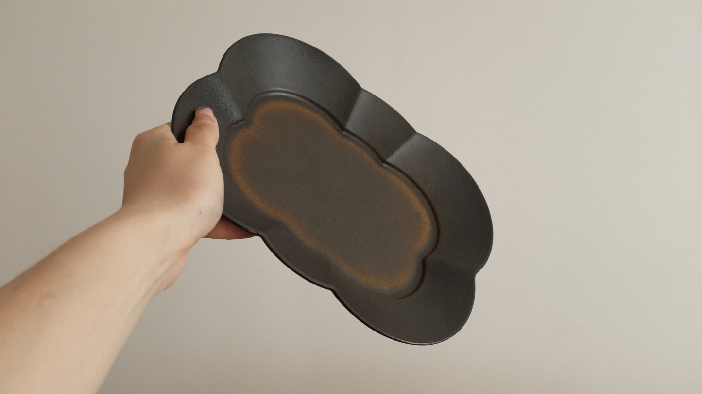 CAMILLE French Retro Six Petals Rectangular Dish Plate Ceramic Underglazed Powdered Glaze Stoneware