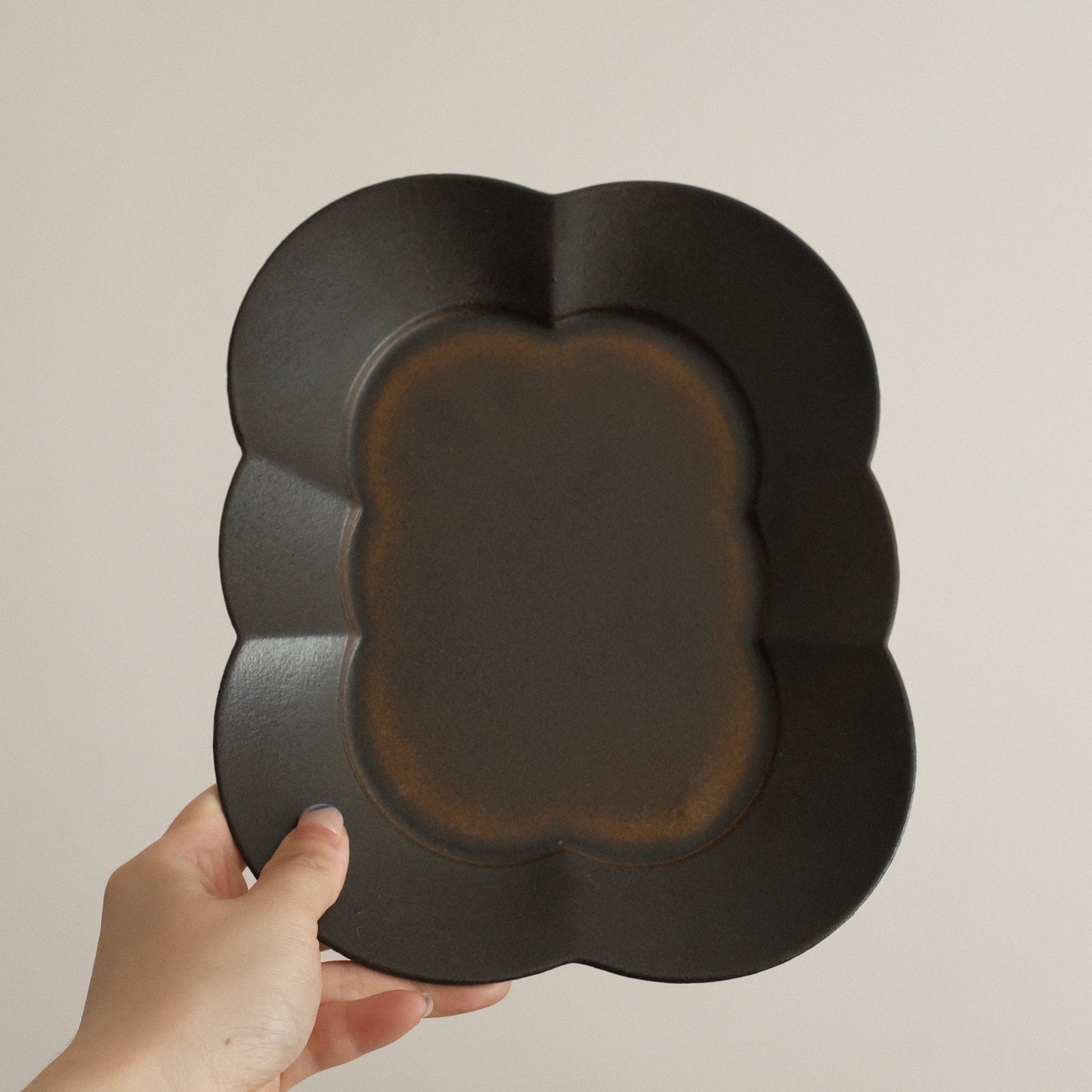 CAMILLE French Retro Six Petals Rectangular Dish Plate Ceramic Underglazed Powdered Glaze Stoneware