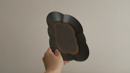 CAMILLE French Retro Six Petals Rectangular Dish Plate Ceramic Underglazed Powdered Glaze Stoneware