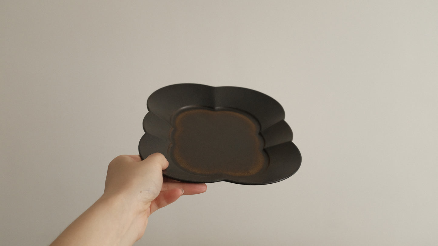 CAMILLE French Retro Six Petals Rectangular Dish Plate Ceramic Underglazed Powdered Glaze Stoneware