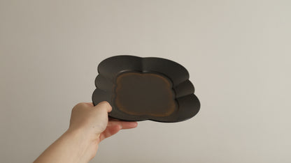 CAMILLE French Retro Six Petals Rectangular Dish Plate Ceramic Underglazed Powdered Glaze Stoneware