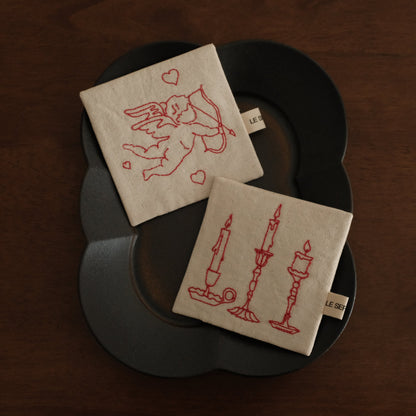 Le Serein Retro Candles Pattern Hand Embroidered French Linen Coasters Heat Insulation Table Mats Decorations