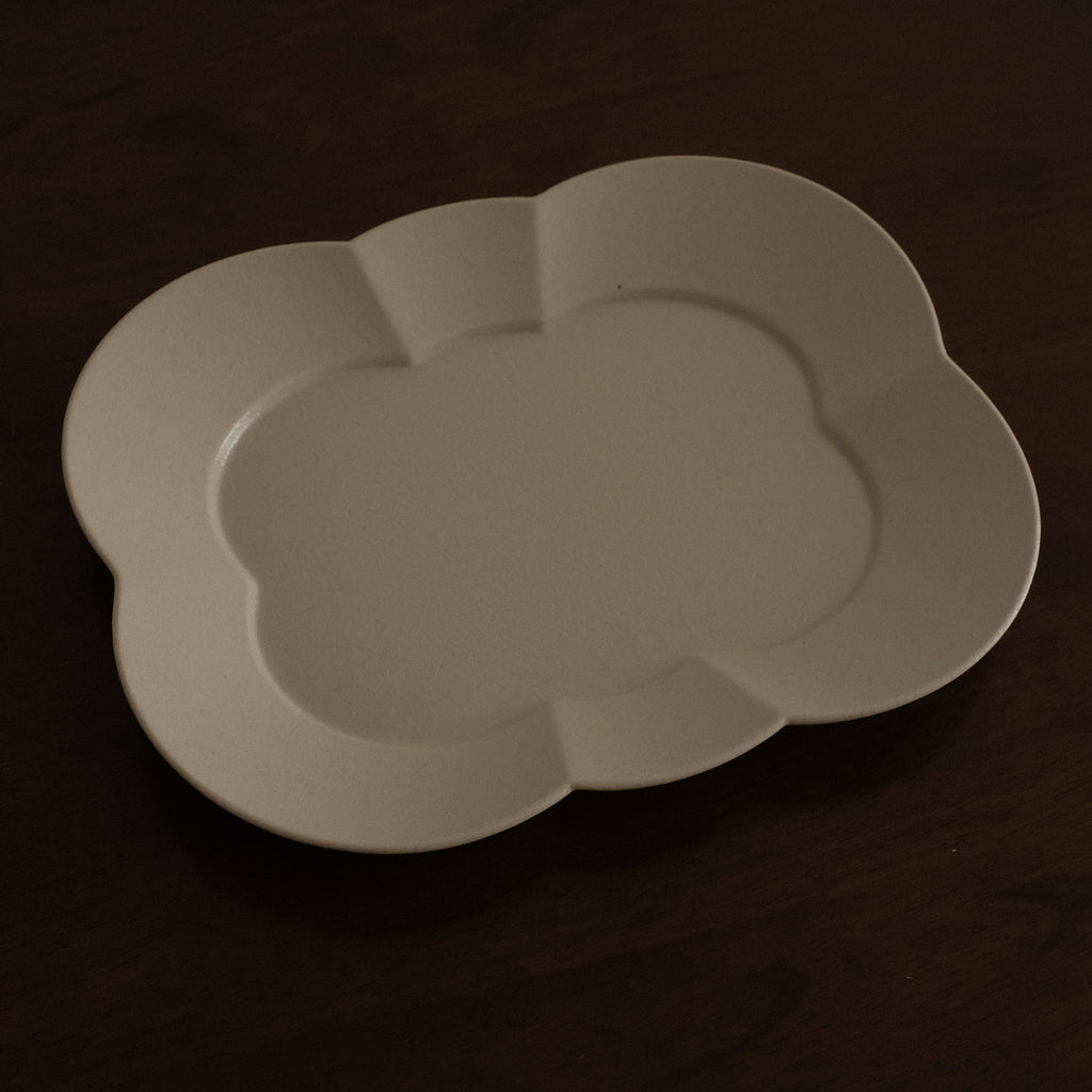 CAMILLE French Retro Six Petals Rectangular Dish Plate Ceramic Underglazed Powdered Glaze Stoneware
