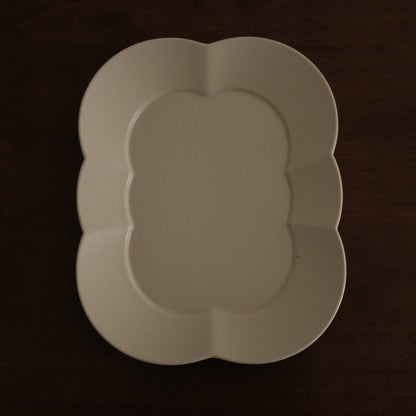 CAMILLE French Retro Six Petals Rectangular Dish Plate Ceramic Underglazed Powdered Glaze Stoneware