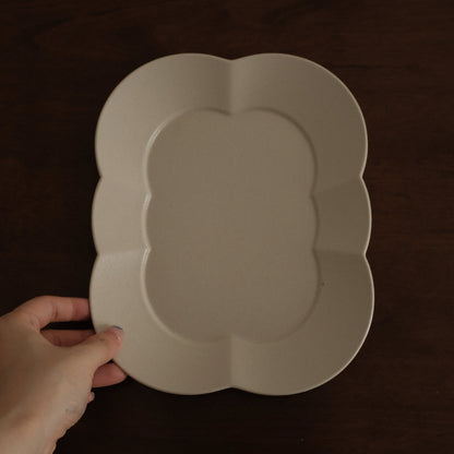 CAMILLE French Retro Six Petals Rectangular Dish Plate Ceramic Underglazed Powdered Glaze Stoneware
