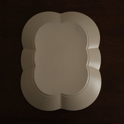 CAMILLE French Retro Six Petals Rectangular Dish Plate Ceramic Underglazed Powdered Glaze Stoneware