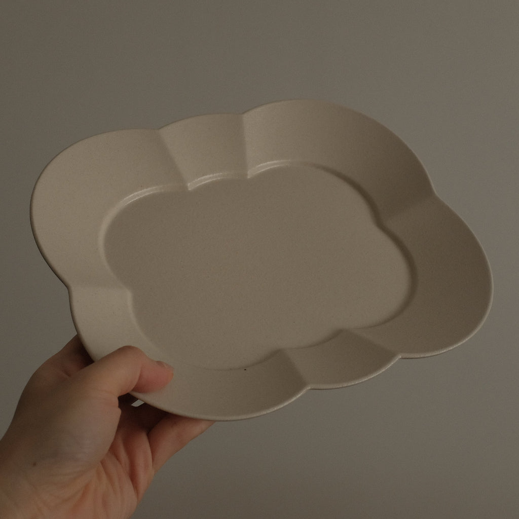 CAMILLE French Retro Six Petals Rectangular Dish Plate Ceramic Underglazed Powdered Glaze Stoneware