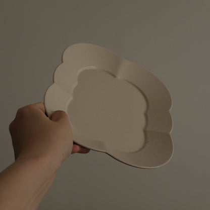 CAMILLE French Retro Six Petals Rectangular Dish Plate Ceramic Underglazed Powdered Glaze Stoneware