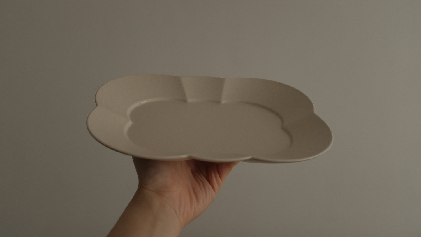 CAMILLE French Retro Six Petals Rectangular Dish Plate Ceramic Underglazed Powdered Glaze Stoneware