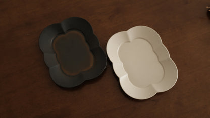 CAMILLE French Retro Six Petals Rectangular Dish Plate Ceramic Underglazed Powdered Glaze Stoneware