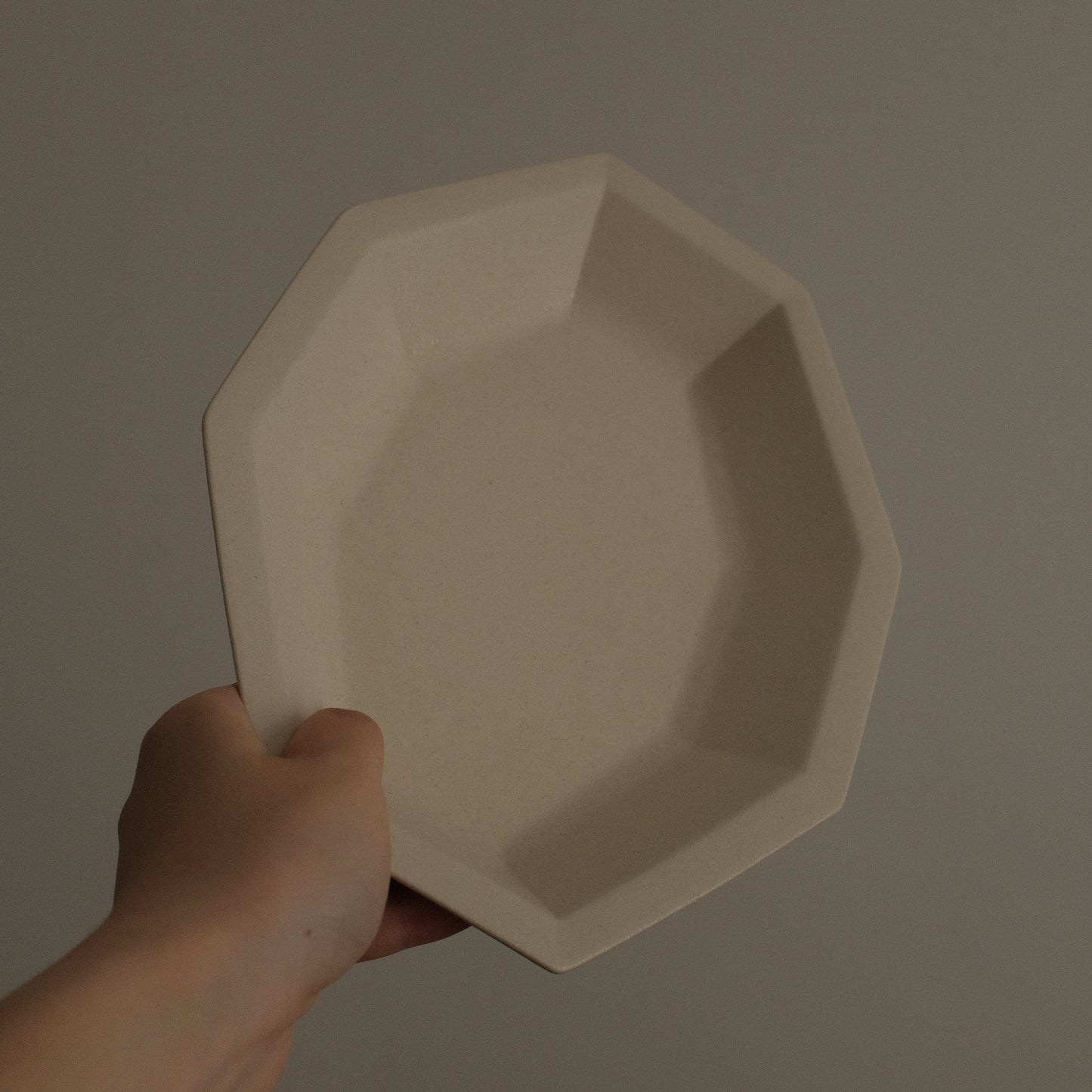 POISSON French Retro Ash White Long Octagonal Deep Plate Ceramic Underglazed Powdered Glaze Stoneware