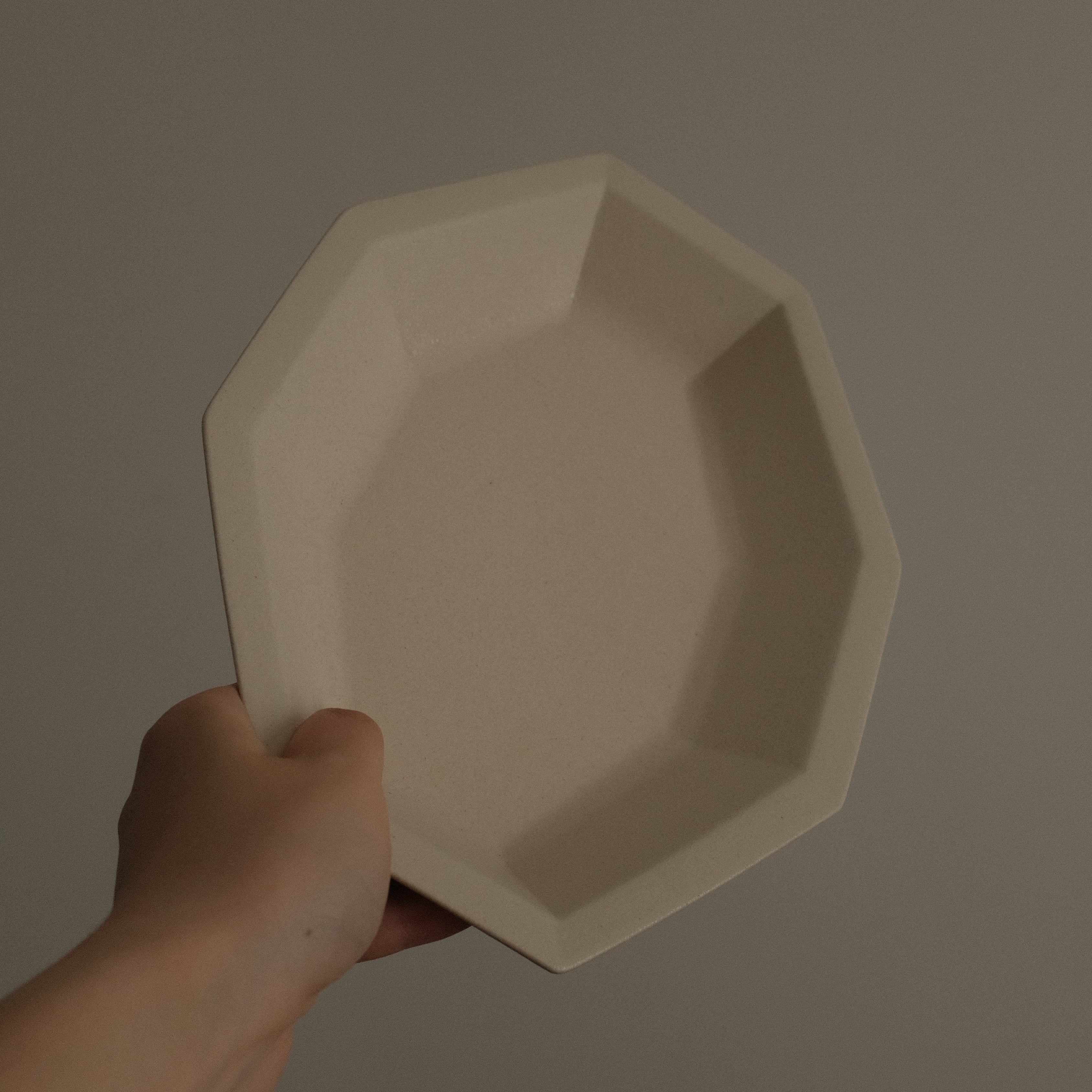 POISSON French Retro Ash White Long Octagonal Deep Plate Ceramic Underglazed Powdered Glaze Stoneware