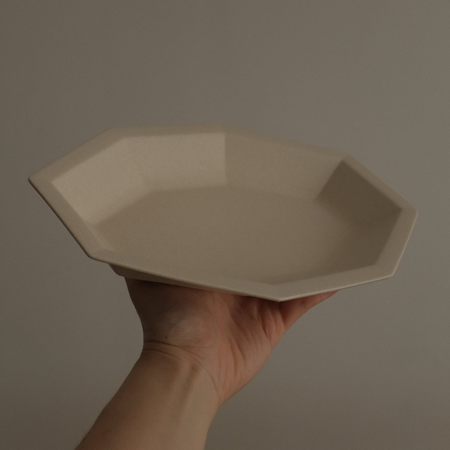 POISSON French Retro Ash White Long Octagonal Deep Plate Ceramic Underglazed Powdered Glaze Stoneware