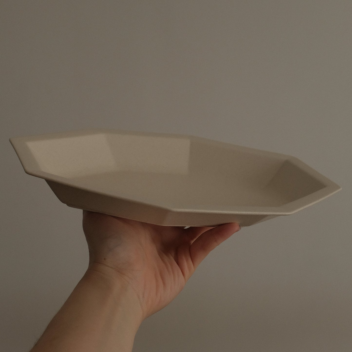 POISSON French Retro Ash White Long Octagonal Deep Plate Ceramic Underglazed Powdered Glaze Stoneware