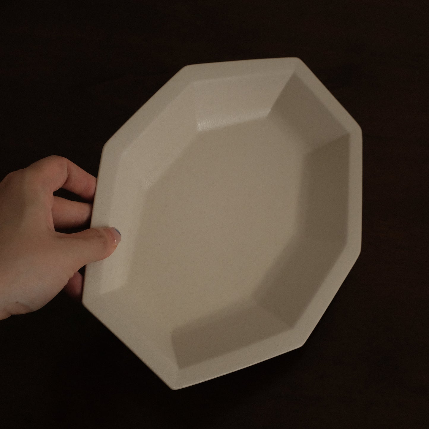 POISSON French Retro Ash White Long Octagonal Deep Plate Ceramic Underglazed Powdered Glaze Stoneware