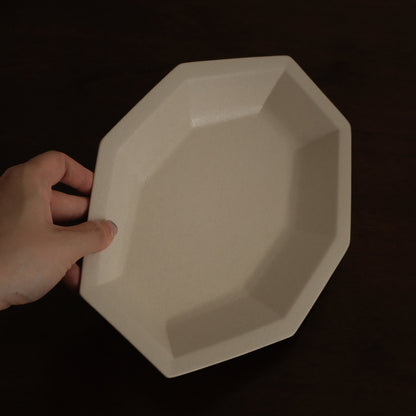 POISSON French Retro Ash White Long Octagonal Deep Plate Ceramic Underglazed Powdered Glaze Stoneware