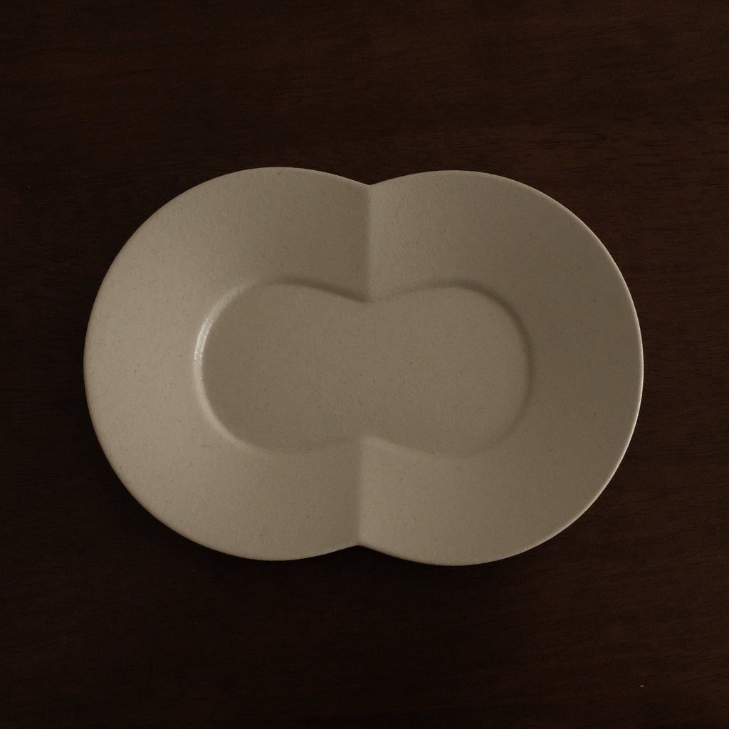 BLANCHETTE French Retro Ash White Two Petals Small Dish Plate Ceramic Underglazed Powdered Glaze Stoneware