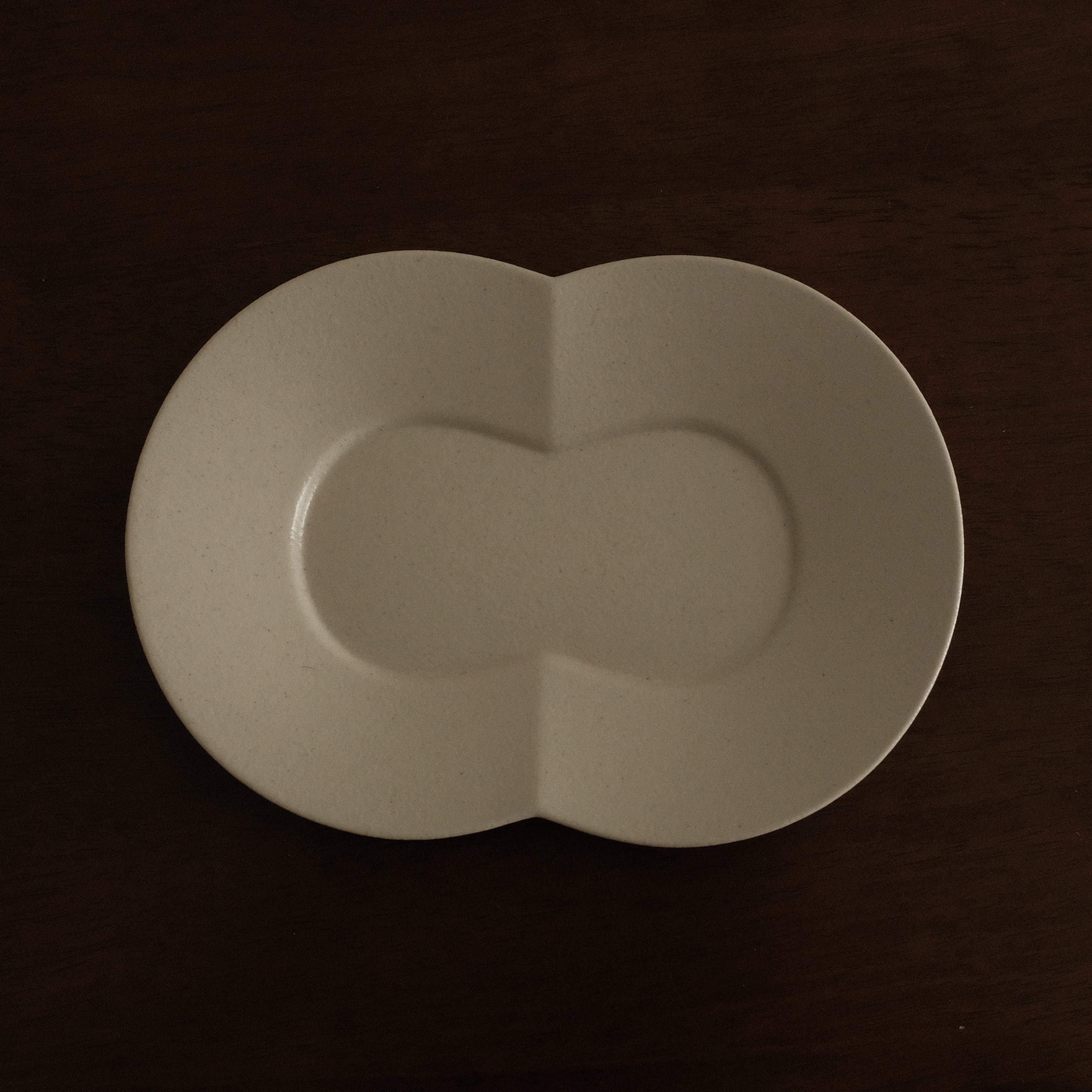 BLANCHETTE French Retro Ash White Two Petals Small Dish Plate Ceramic Underglazed Powdered Glaze Stoneware