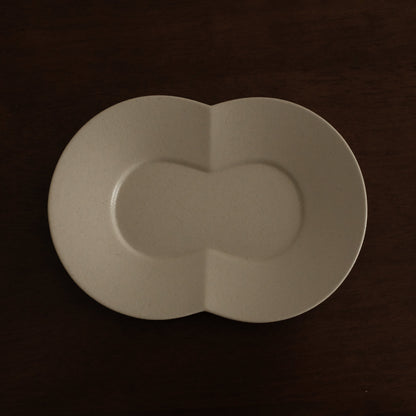 BLANCHETTE French Retro Ash White Two Petals Small Dish Plate Ceramic Underglazed Powdered Glaze Stoneware