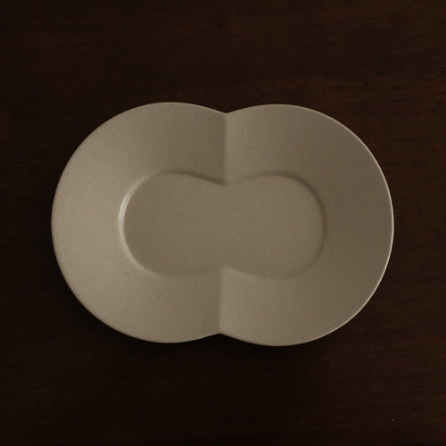 BLANCHETTE French Retro Ash White Two Petals Small Dish Plate Ceramic Underglazed Powdered Glaze Stoneware