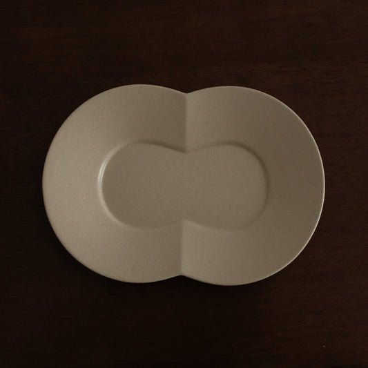 BLANCHETTE French Retro Ash White Two Petals Small Dish Plate Ceramic Underglazed Powdered Glaze Stoneware