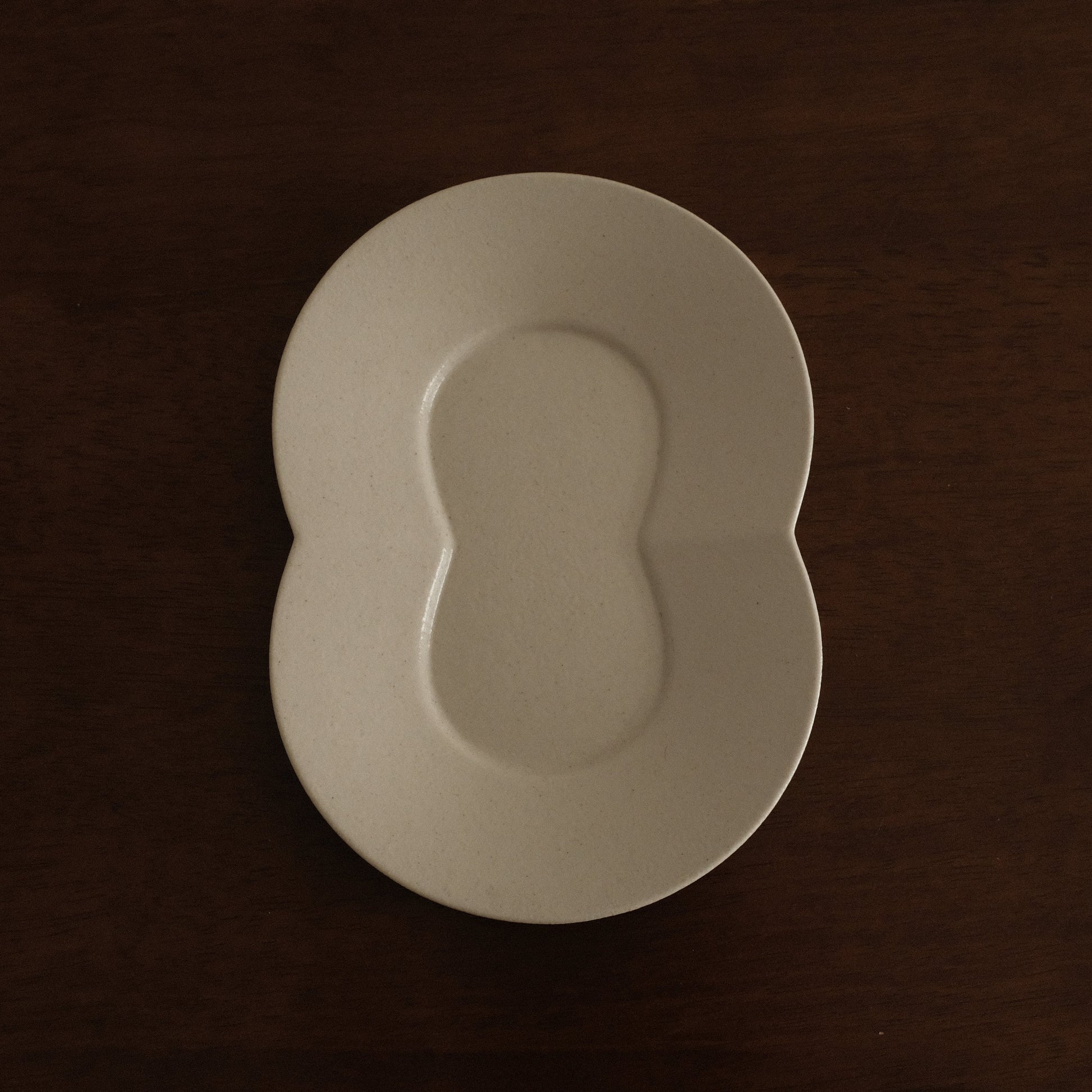 BLANCHETTE French Retro Ash White Two Petals Small Dish Plate Ceramic Underglazed Powdered Glaze Stoneware