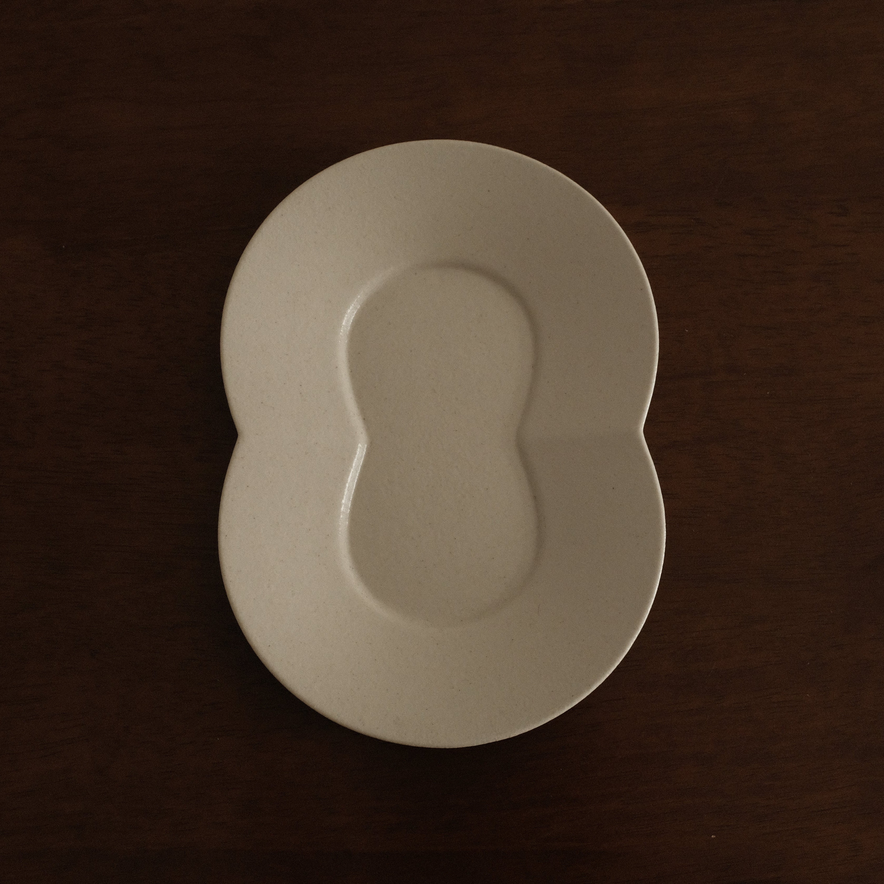 BLANCHETTE French Retro Ash White Two Petals Small Dish Plate Ceramic Underglazed Powdered Glaze Stoneware