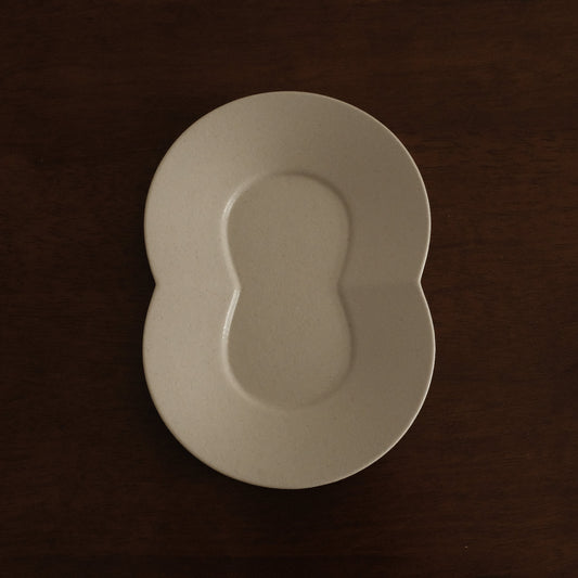 BLANCHETTE French Retro Ash White Two Petals Small Dish Plate Ceramic Underglazed Powdered Glaze Stoneware
