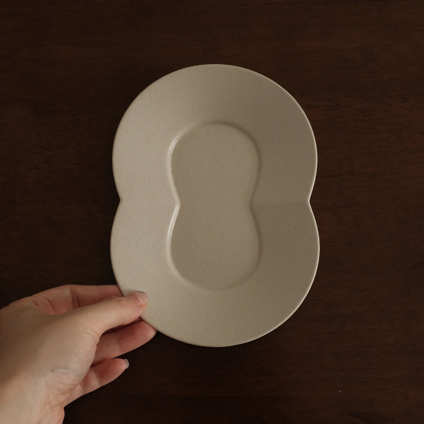 BLANCHETTE French Retro Ash White Two Petals Small Dish Plate Ceramic Underglazed Powdered Glaze Stoneware