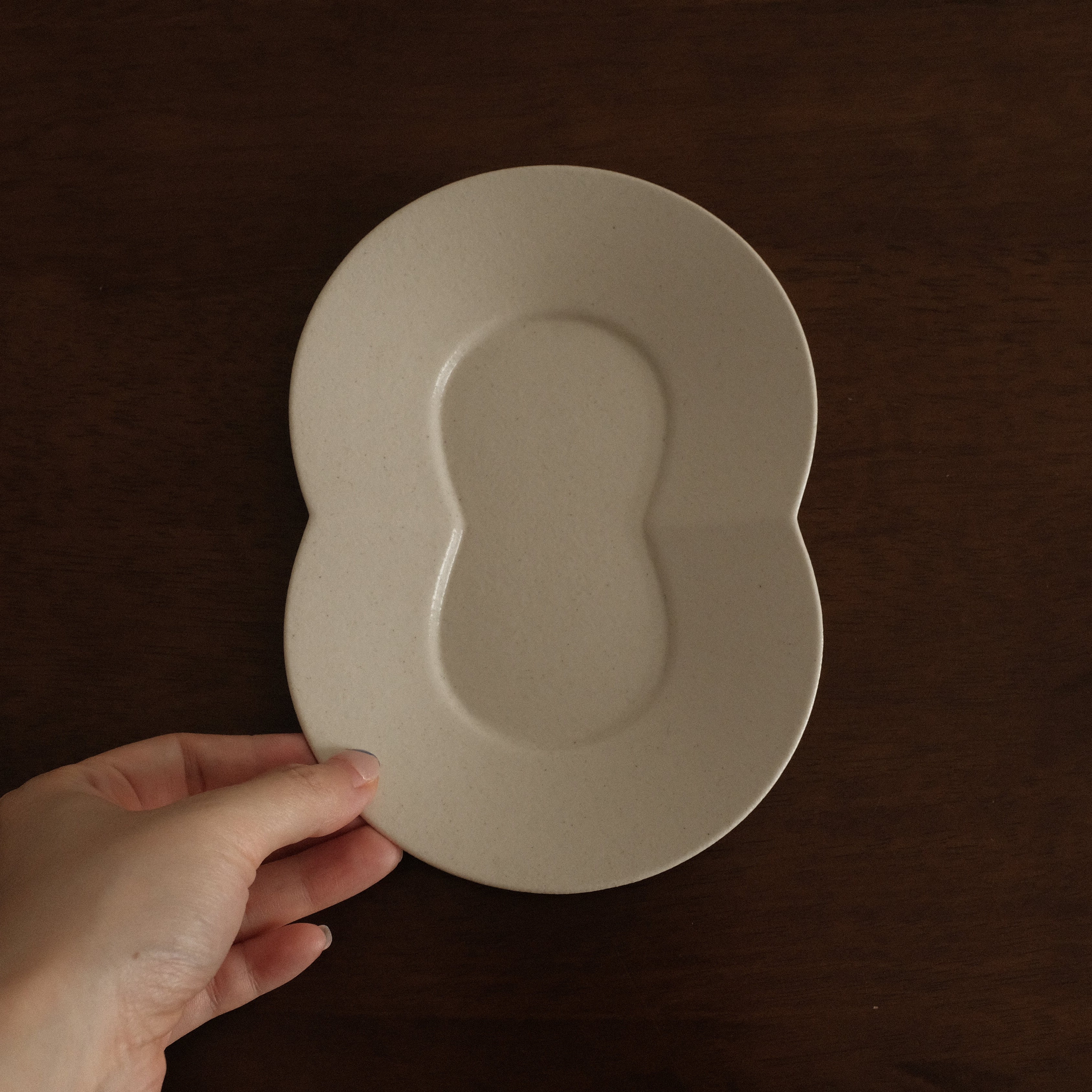 BLANCHETTE French Retro Ash White Two Petals Small Dish Plate Ceramic Underglazed Powdered Glaze Stoneware